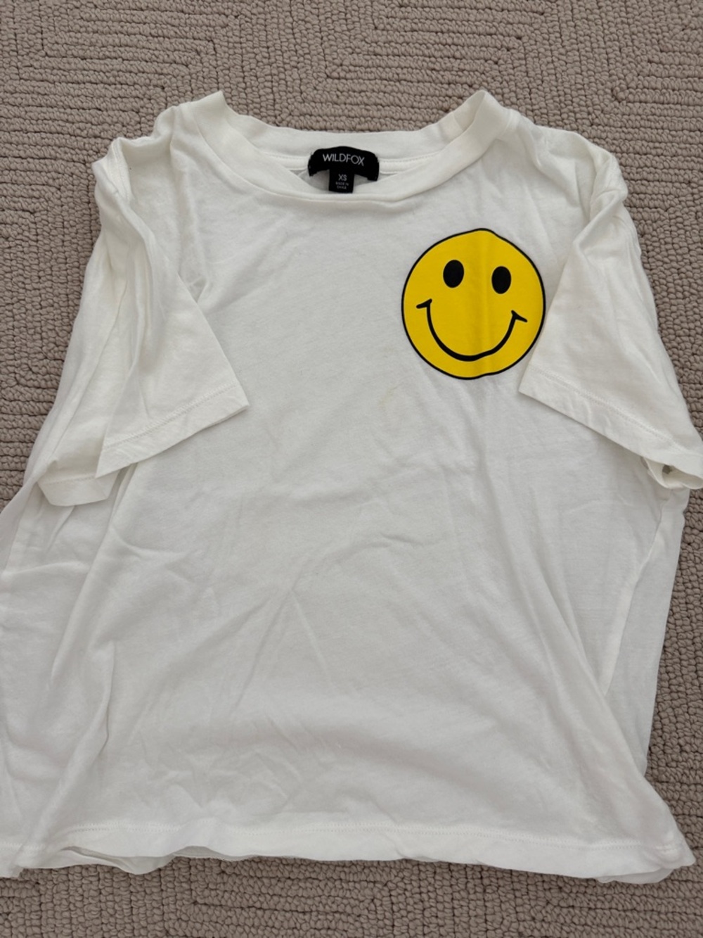 Wildfox Women’s White Tee with Yellow Smiley Patch